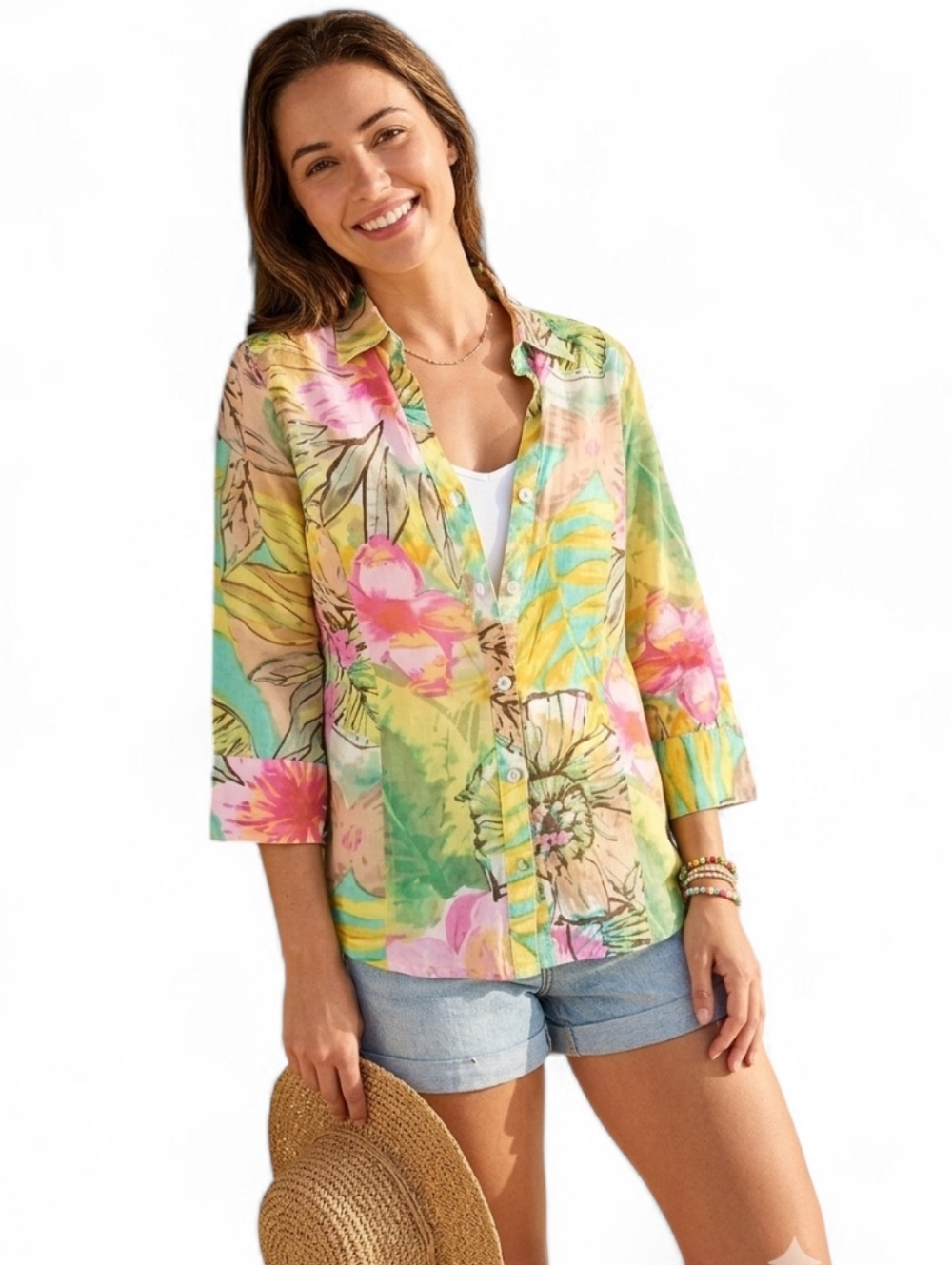 Eclectic Abstract Cotton Floral Colourful Tropical Top SZ S